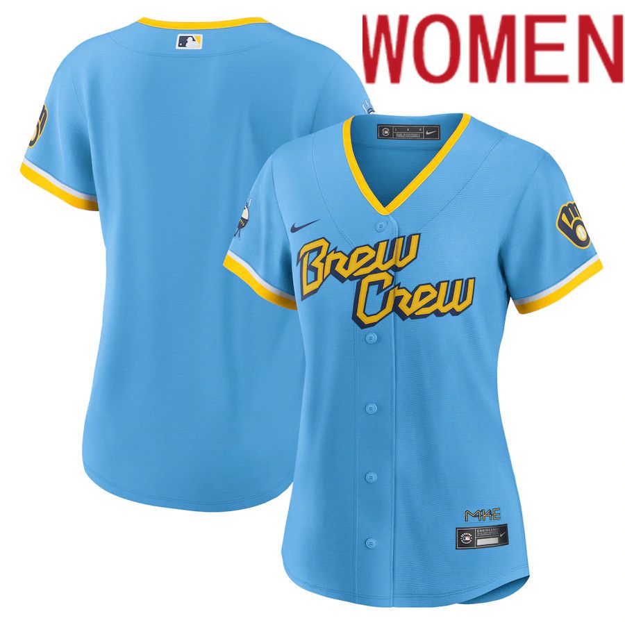 Custom Women Milwaukee Brewers Blank Nike Powder Blue 2022 City Connect Replica Team MLB Jersey->customized mlb jersey->Custom Jersey